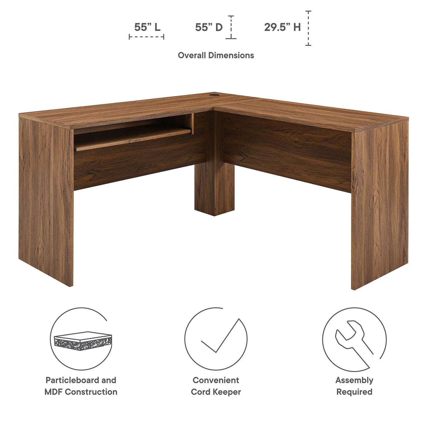 Venture L-Shaped Wood Office Desk By Modway - EEI-5703-WAL | Desks | Modishstore - 8