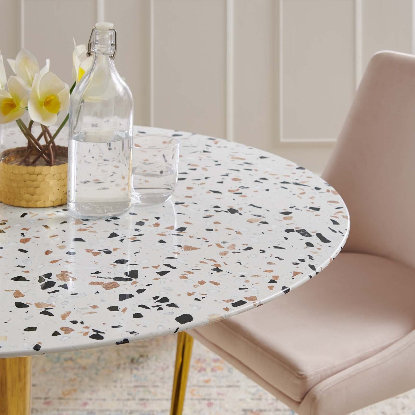Verne 40" Round Terrazzo Dining Table By Modway - EEI-5726-GLD-WHI | Dining Tables | Modishstore - 6