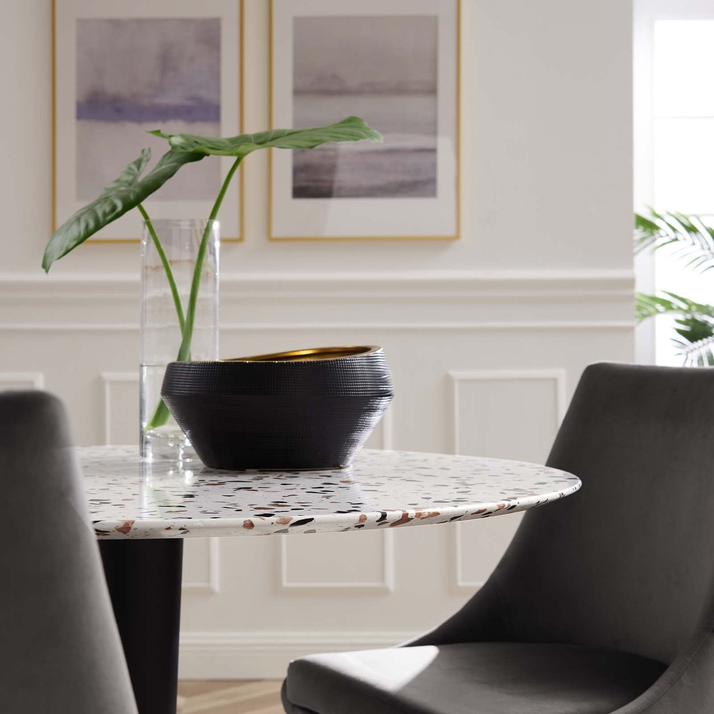 Zinque 40" Round Terrazzo Dining Table By Modway - EEI-5727-GLD-WHI | Dining Tables | Modishstore - 6