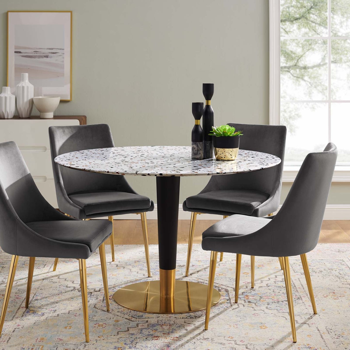 Zinque 47" Round Terrazzo Dining Table By Modway - EEI-5732-GLD-WHI | Dining Tables | Modishstore - 7