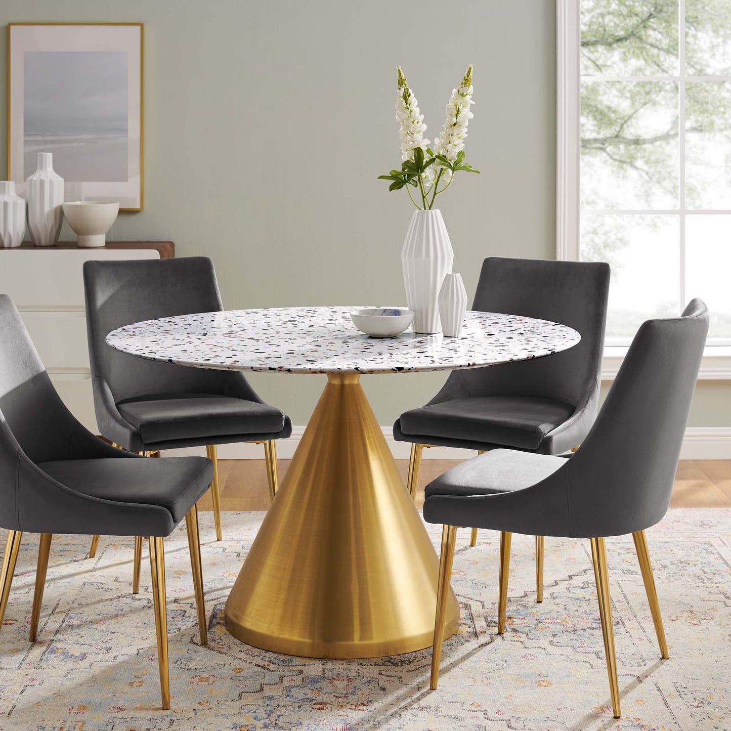 Tupelo 47" Round Terrazzo Dining Table By Modway - EEI-5733-GLD-WHI | Dining Tables | Modishstore - 7