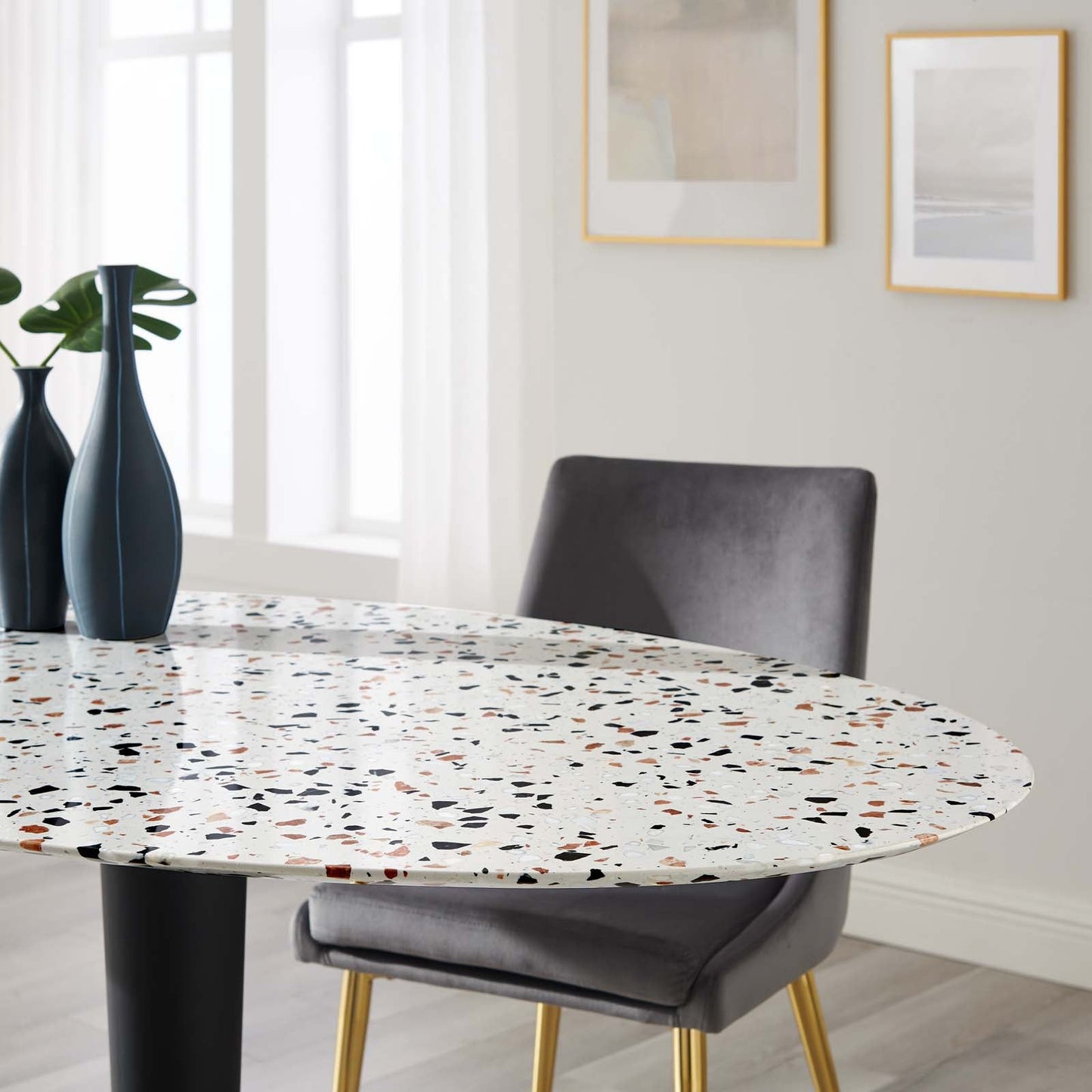 Zinque 60" Oval Terrazzo Dining Table By Modway - EEI-5738-GLD-WHI | Dining Tables | Modishstore - 6