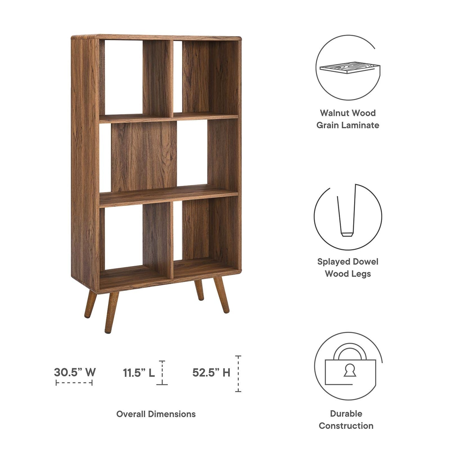 Transmit 31" Wood Bookcase By Modway - EEI-5743-WAL | Bookcases | Modishstore - 8