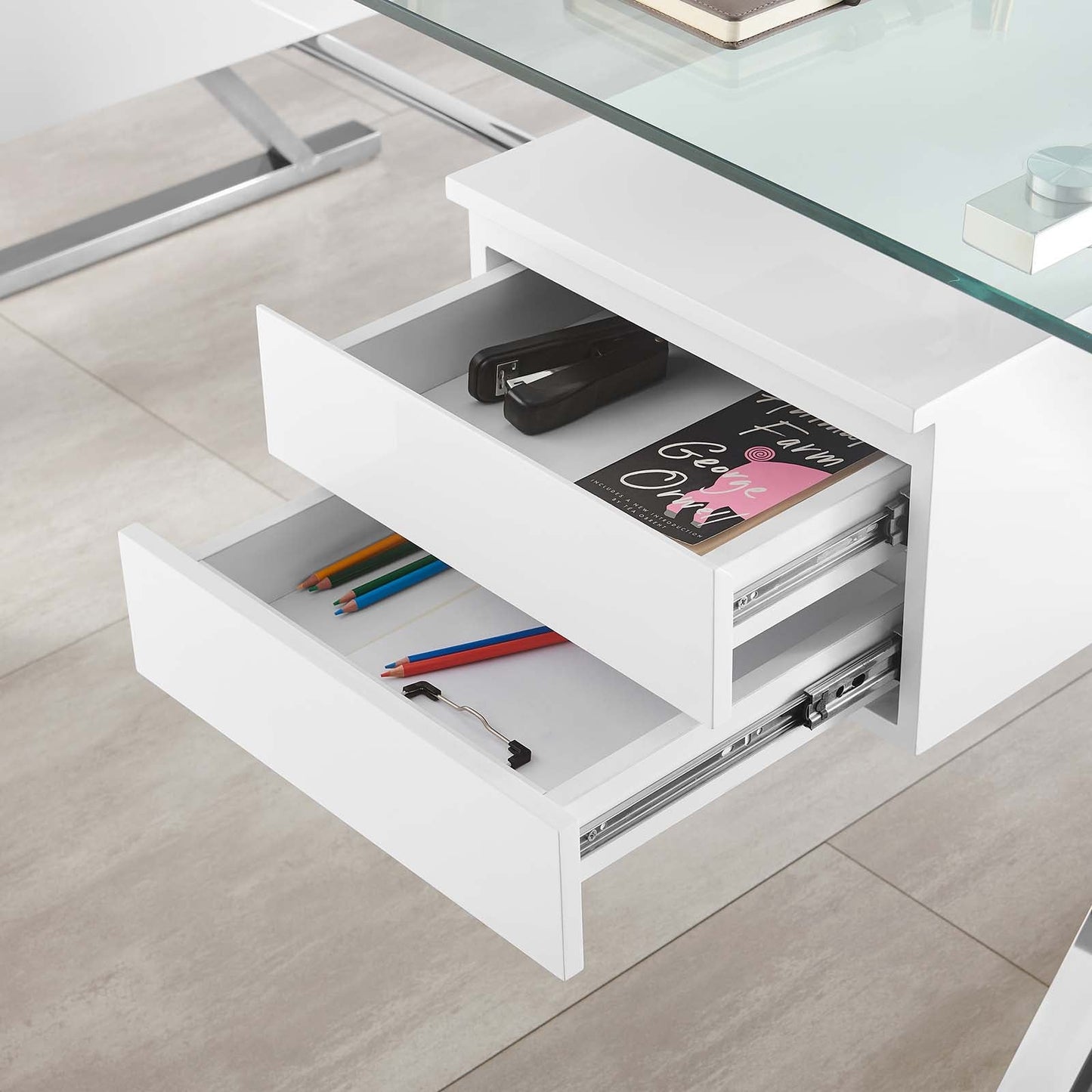 Sector 71" Glass Top Glass Office Desk By Modway - EEI-6226 | Desks | Modishstore - 8