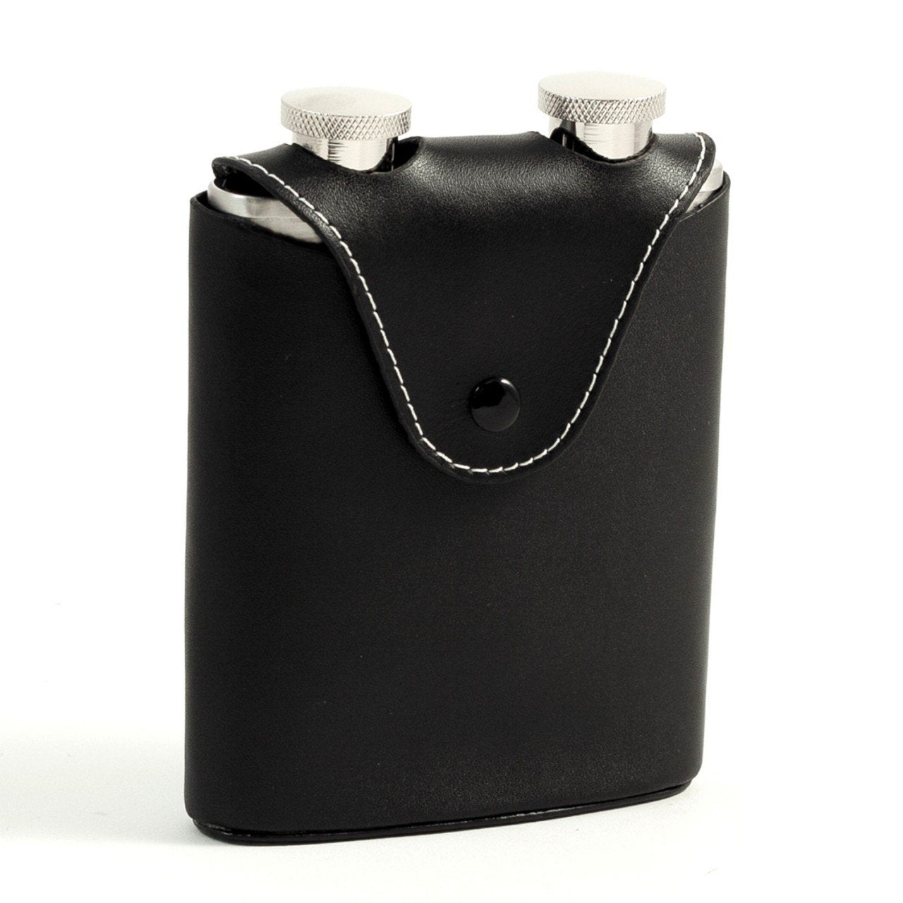 Bey-Berk Two 3 oz. Stainless Steel Flasks in Black Leather Carrying Case