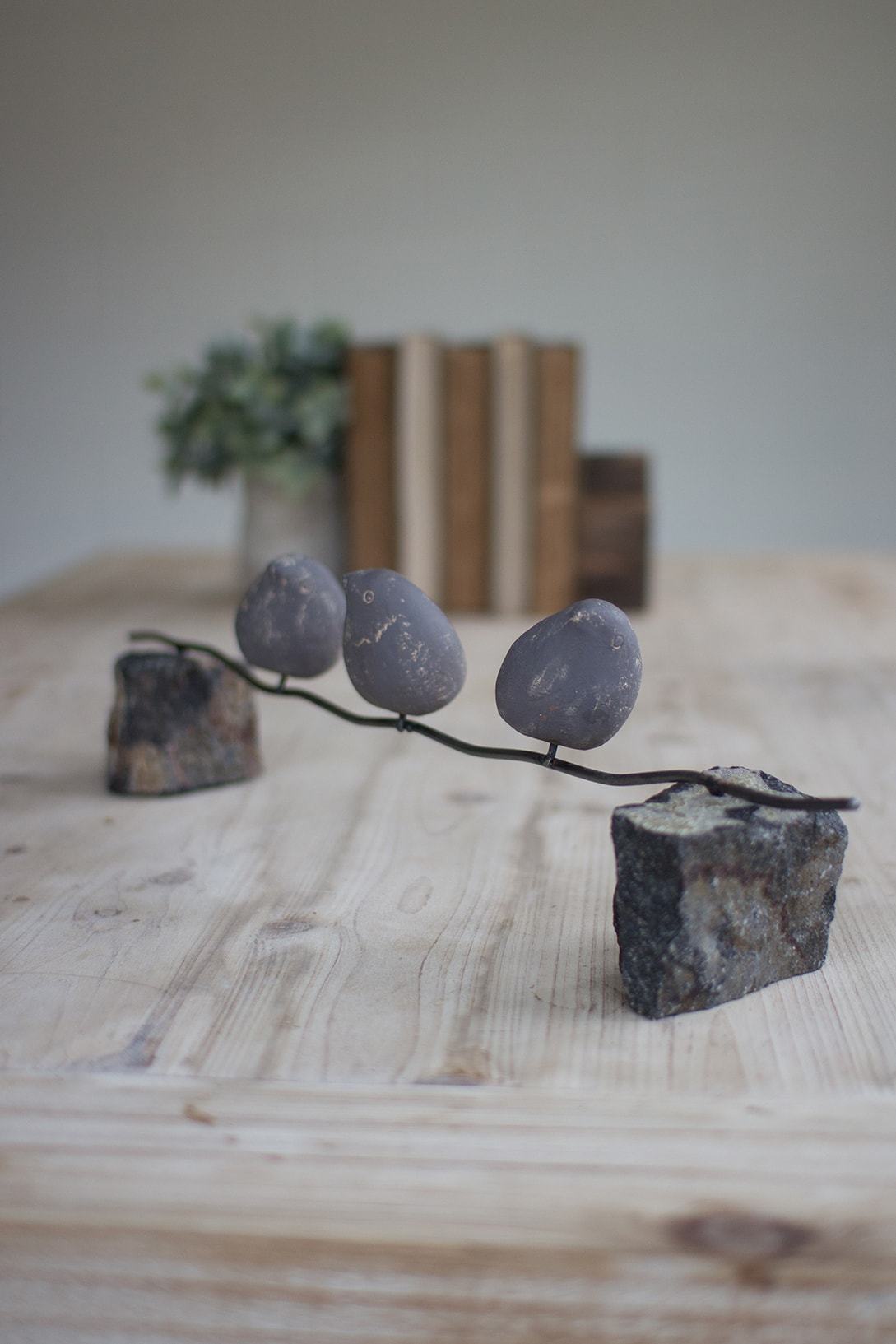Kalalou Set Of 3 Clay Birds On A Wire W/stone Base - Set of 2