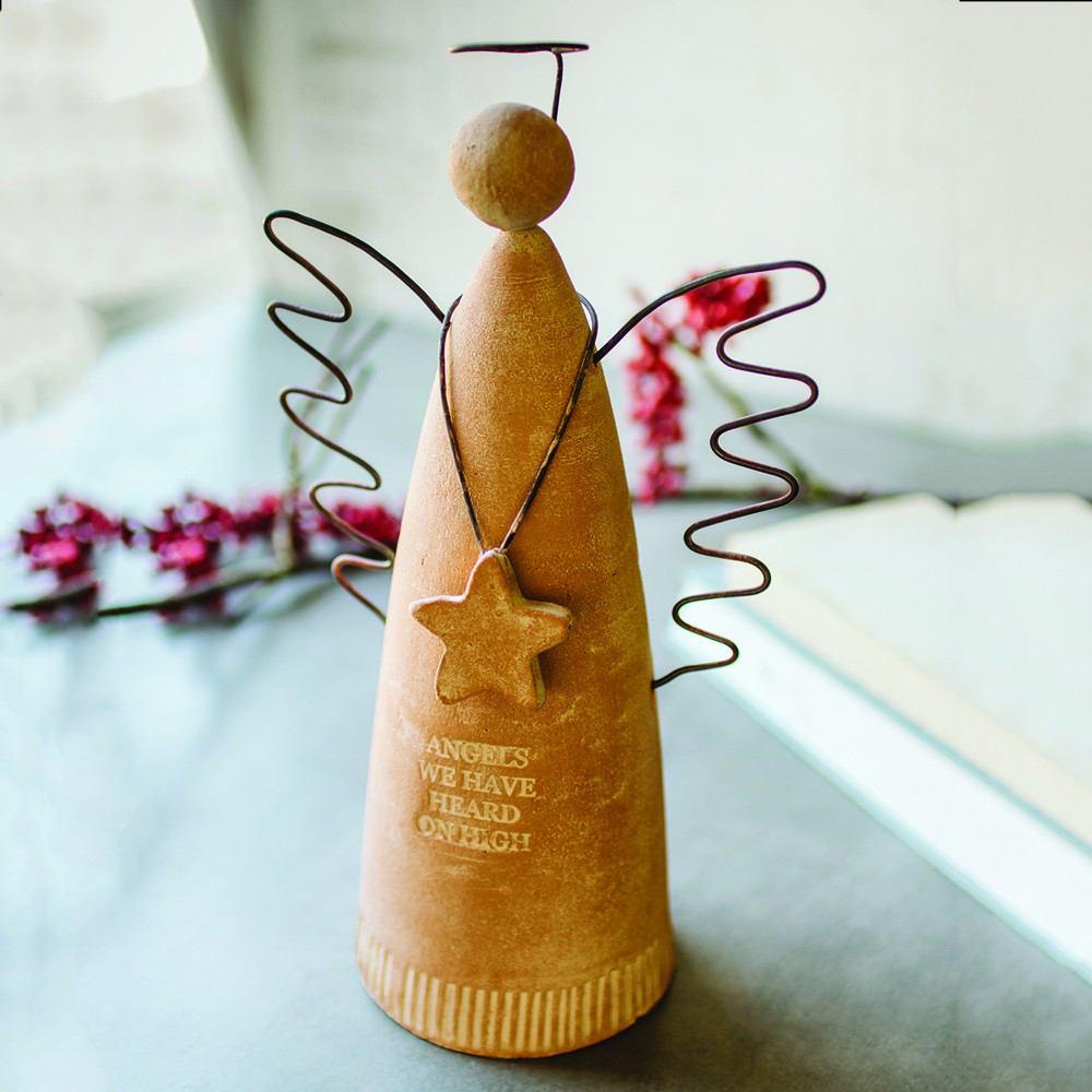 Kalalou Clay Angel With Star And Wire Wings