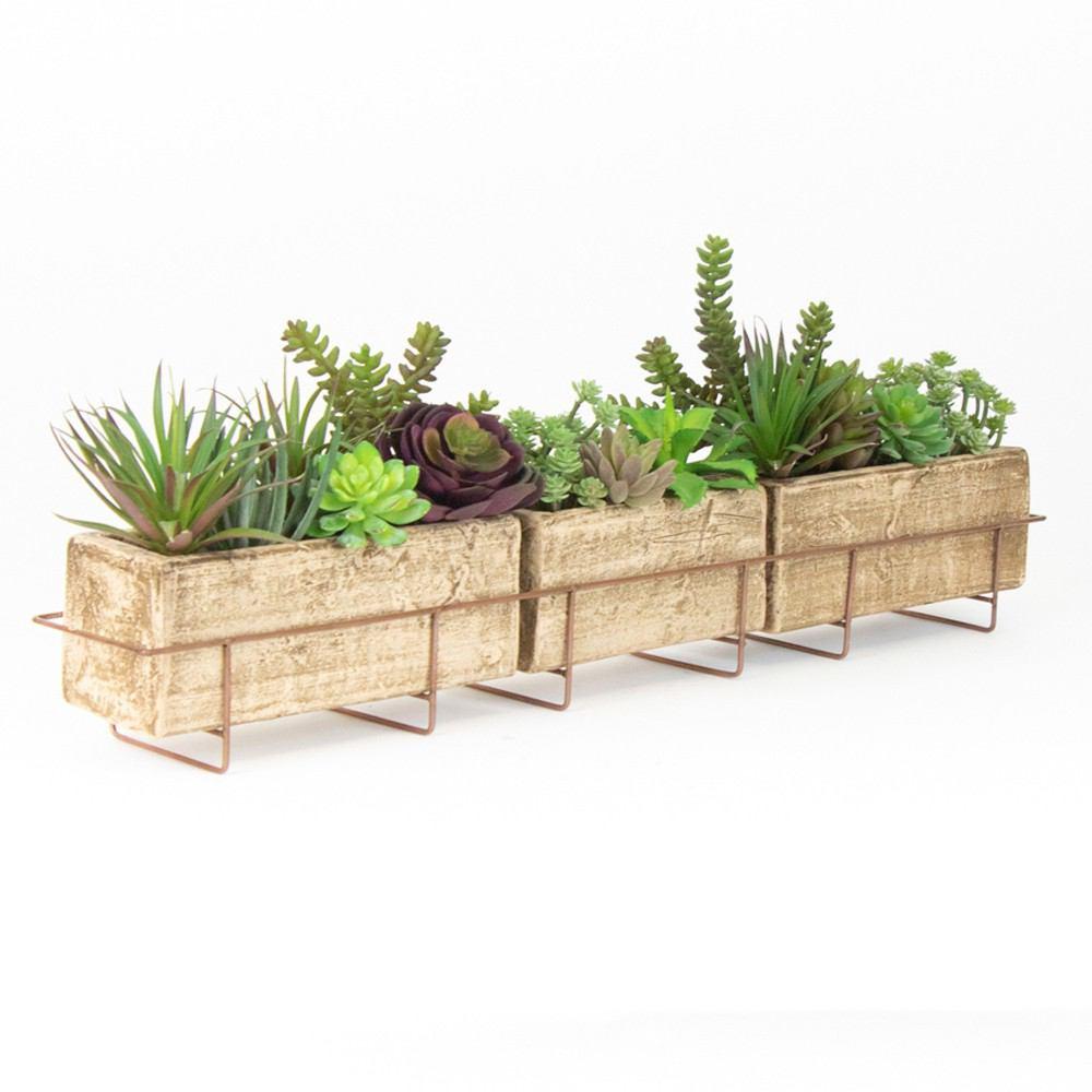 Kalalou Long Clay Planter With Copper Finish Wire Base