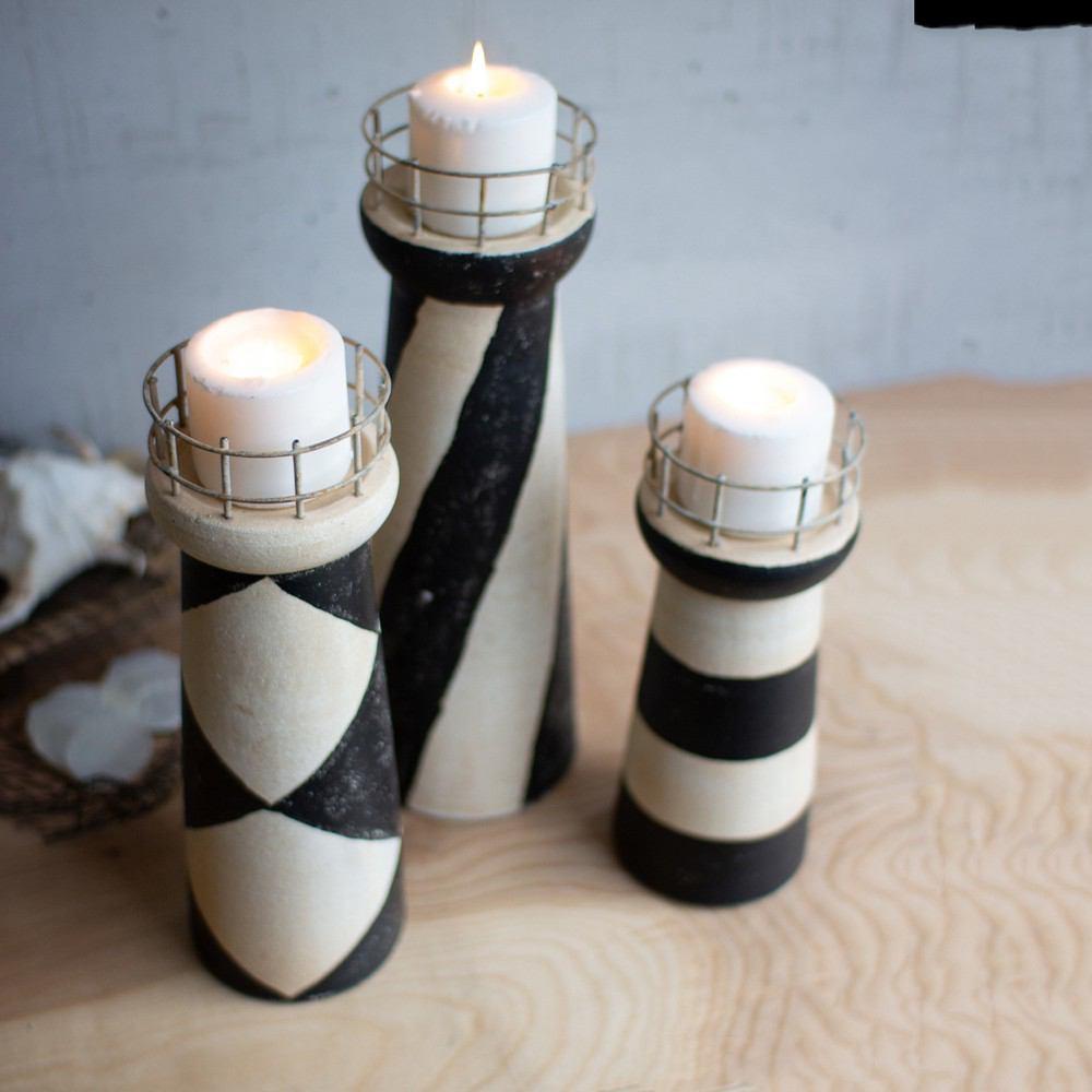 Kalalou Set Of 3 Clay Light Houses