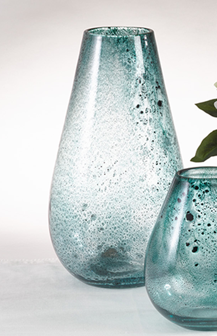 Saro Teal Bubbled Glass Vases Vases, Saro, - Modish Store
