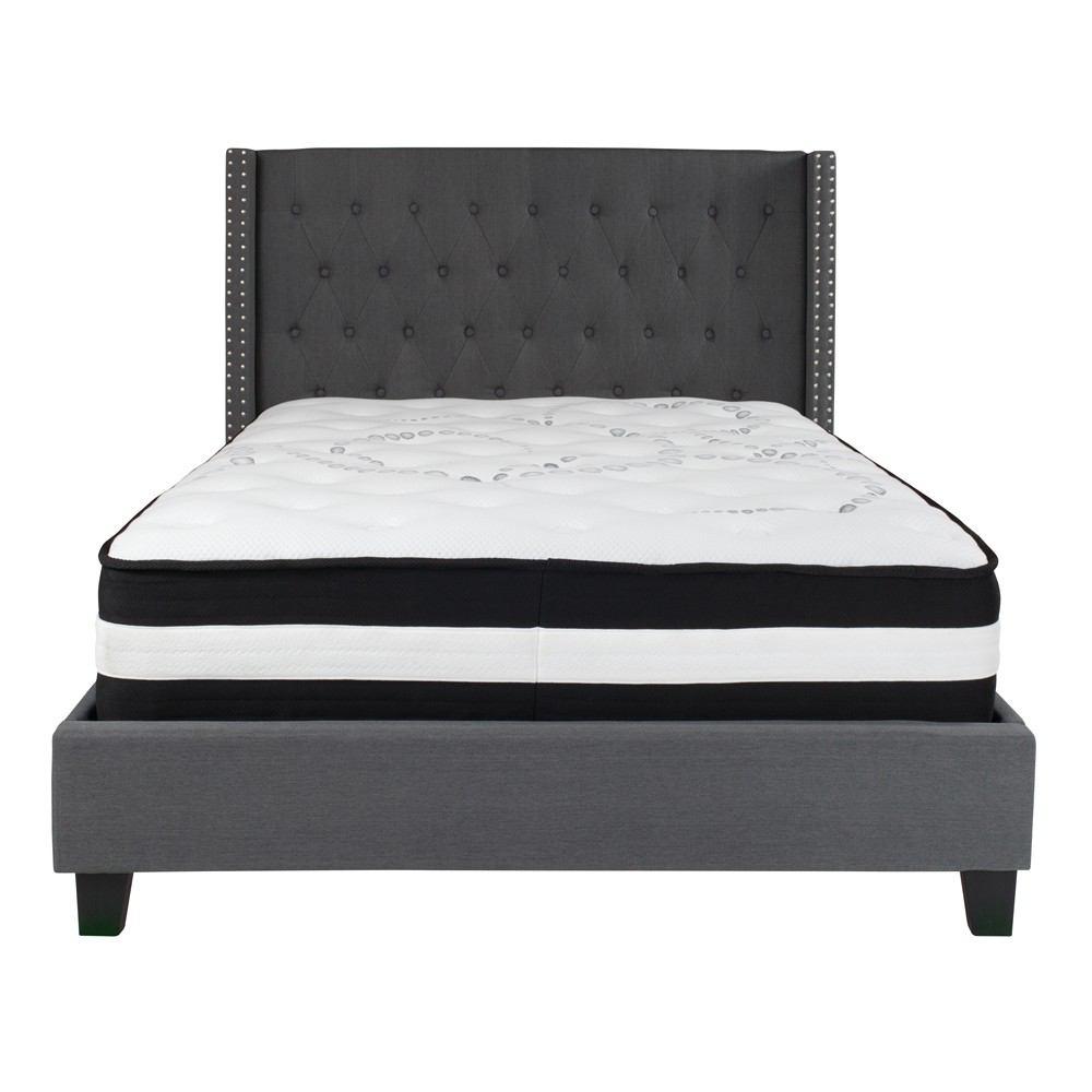 Flash Furniture Riverdale Full Size Tufted Upholstered Platform Bed with Pocket Spring Mattress