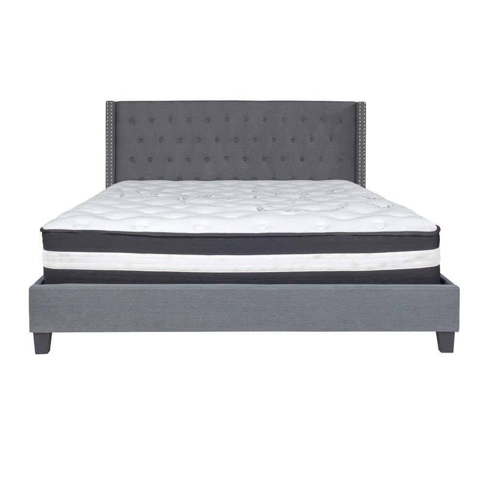 Flash Furniture Riverdale King Size Tufted Upholstered Platform Bed with Pocket Spring Mattress