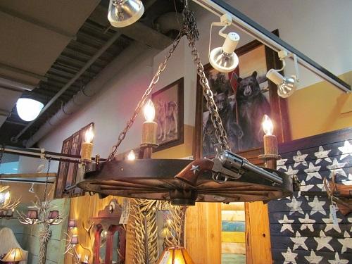 Antlerworx 3 Light Wagon Wheel Pistol Chandelier (3 Pistols)(AWC-68)