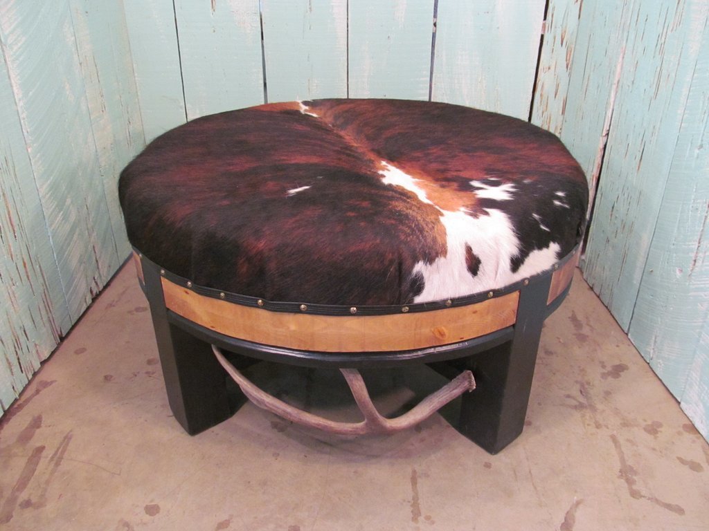 Antlerworx Cowhide Ottoman with Antler Accents (O-1)
