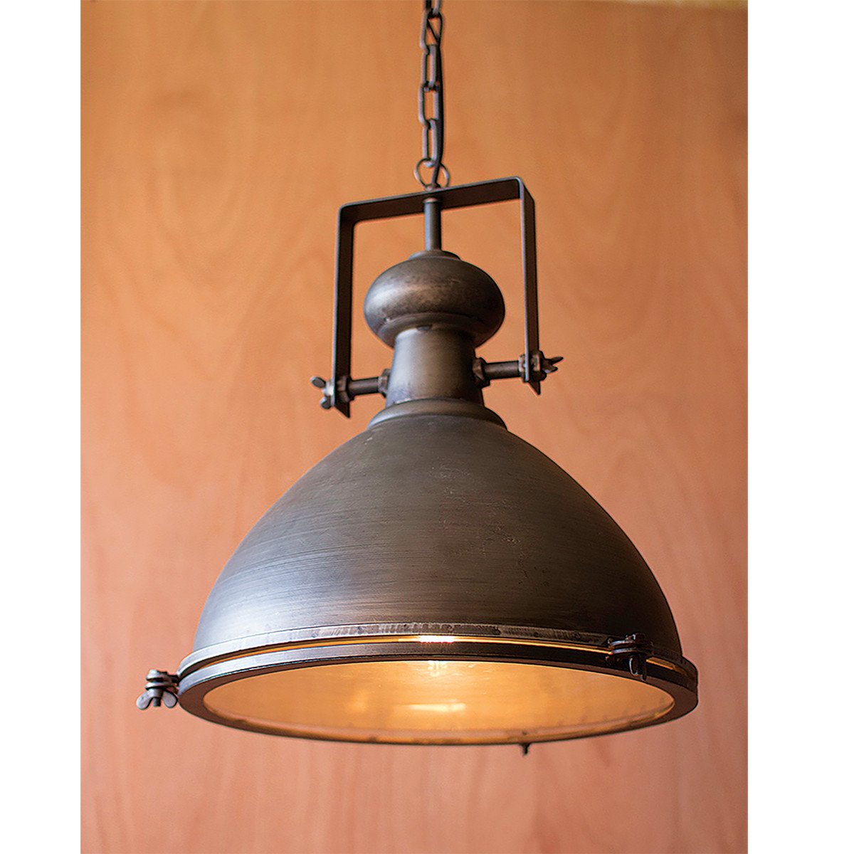 Kalalou Large Metal Pendant With Glass Cover