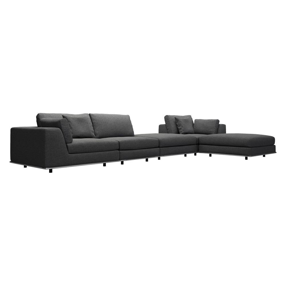 Modloft Perry 1 Arm Corner Sofa w 2 Ottomans