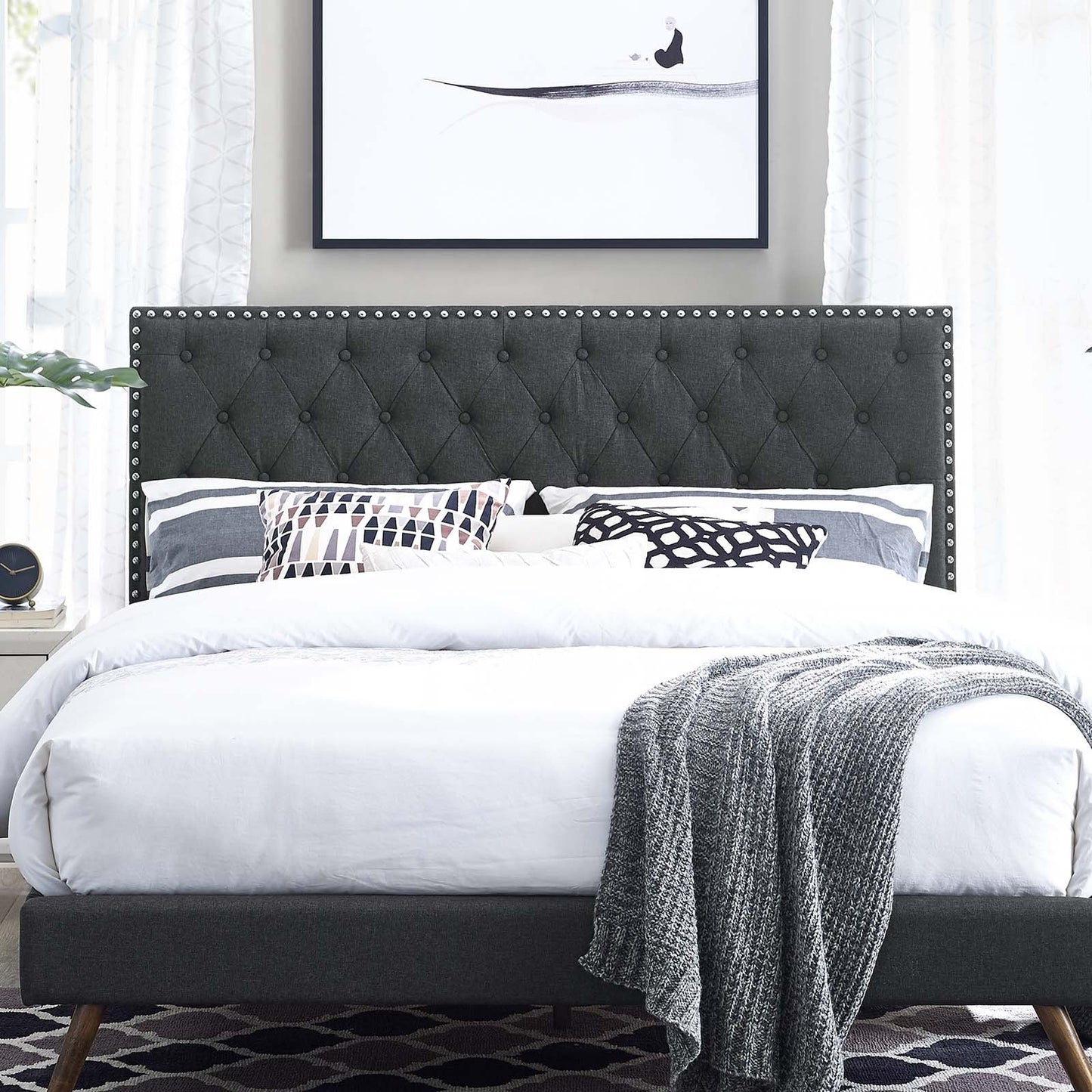 Modway Helena Tufted Full / Queen Upholstered Linen Fabric Headboard