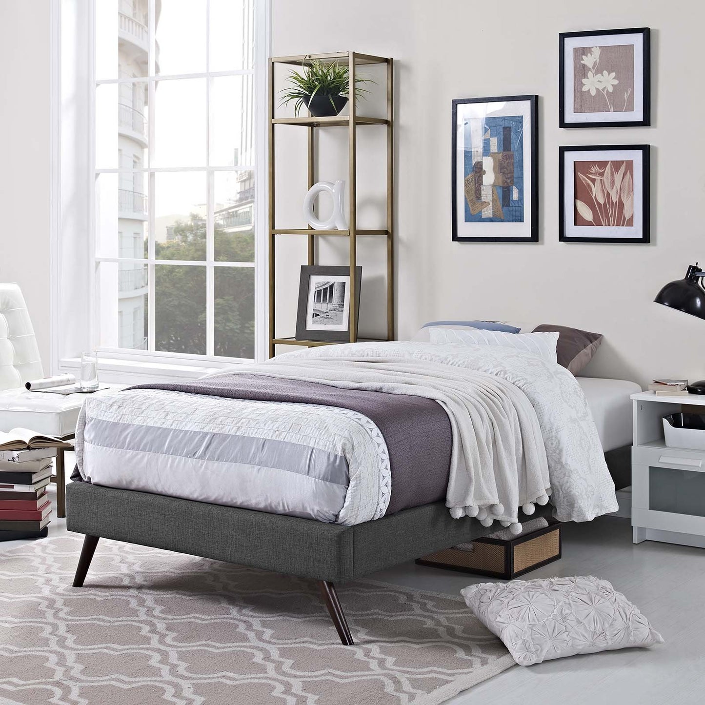 Modway Loryn Twin Fabric Bed Frame with Round Splayed Legs
