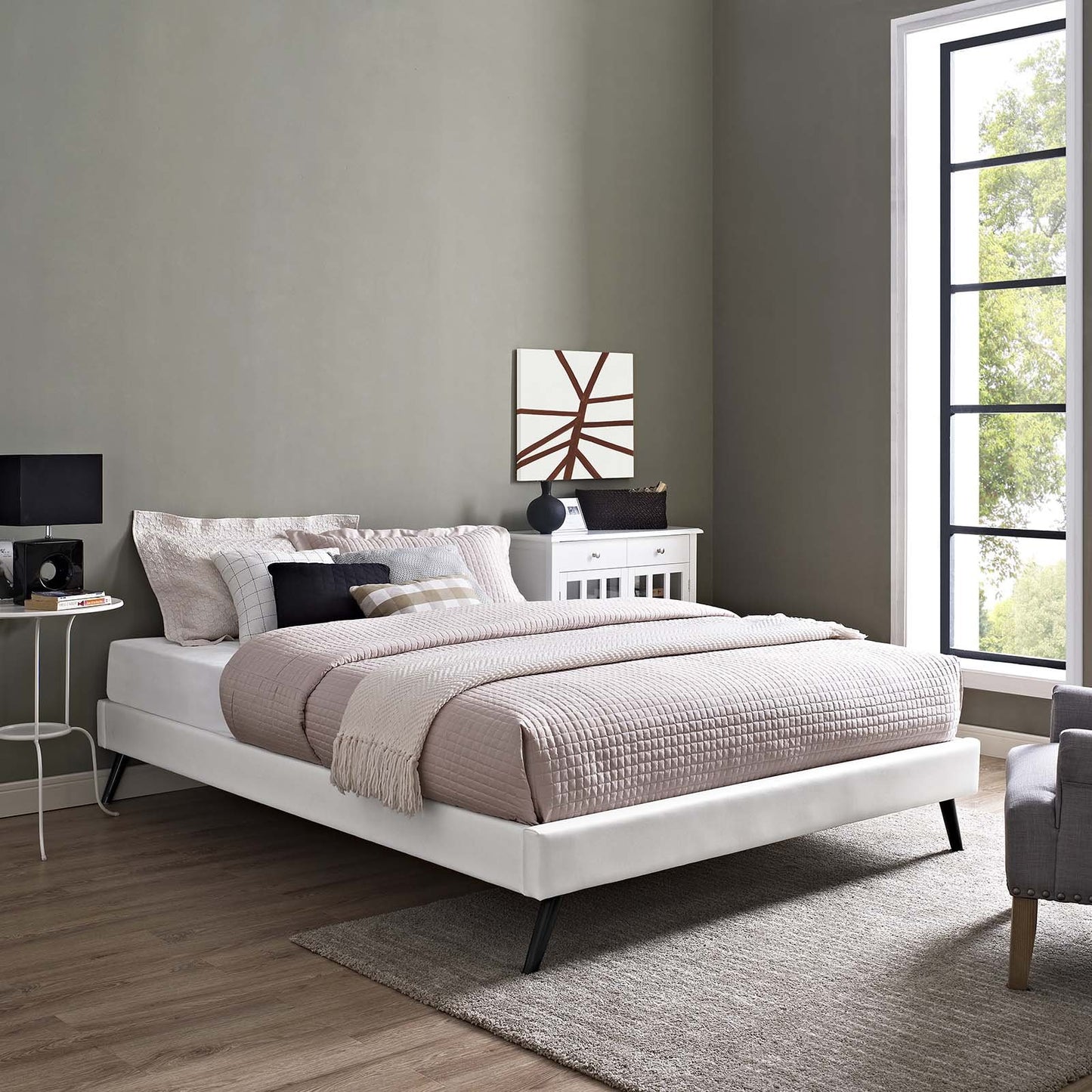 Modway Loryn King Vinyl Bed Frame with Round Splayed Legs