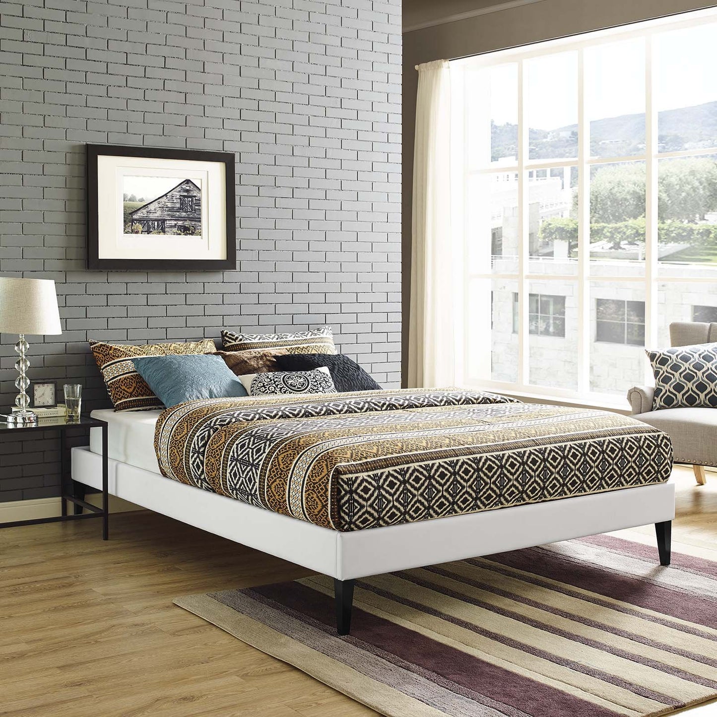 Modway Tessie King Vinyl Bed Frame with Squared Tapered Legs