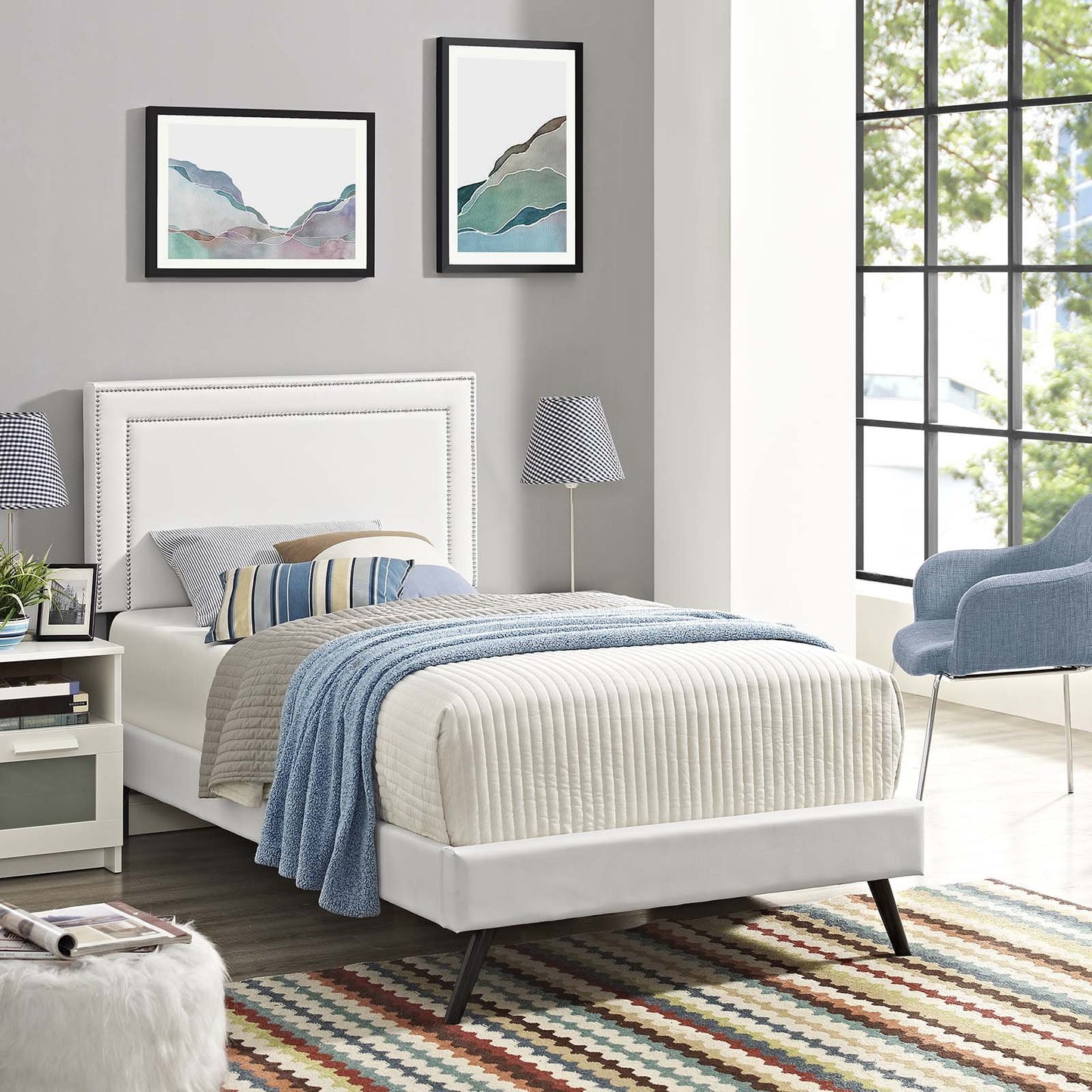 Modway Virginia Twin Vinyl Platform Bed with Round Splayed Legs