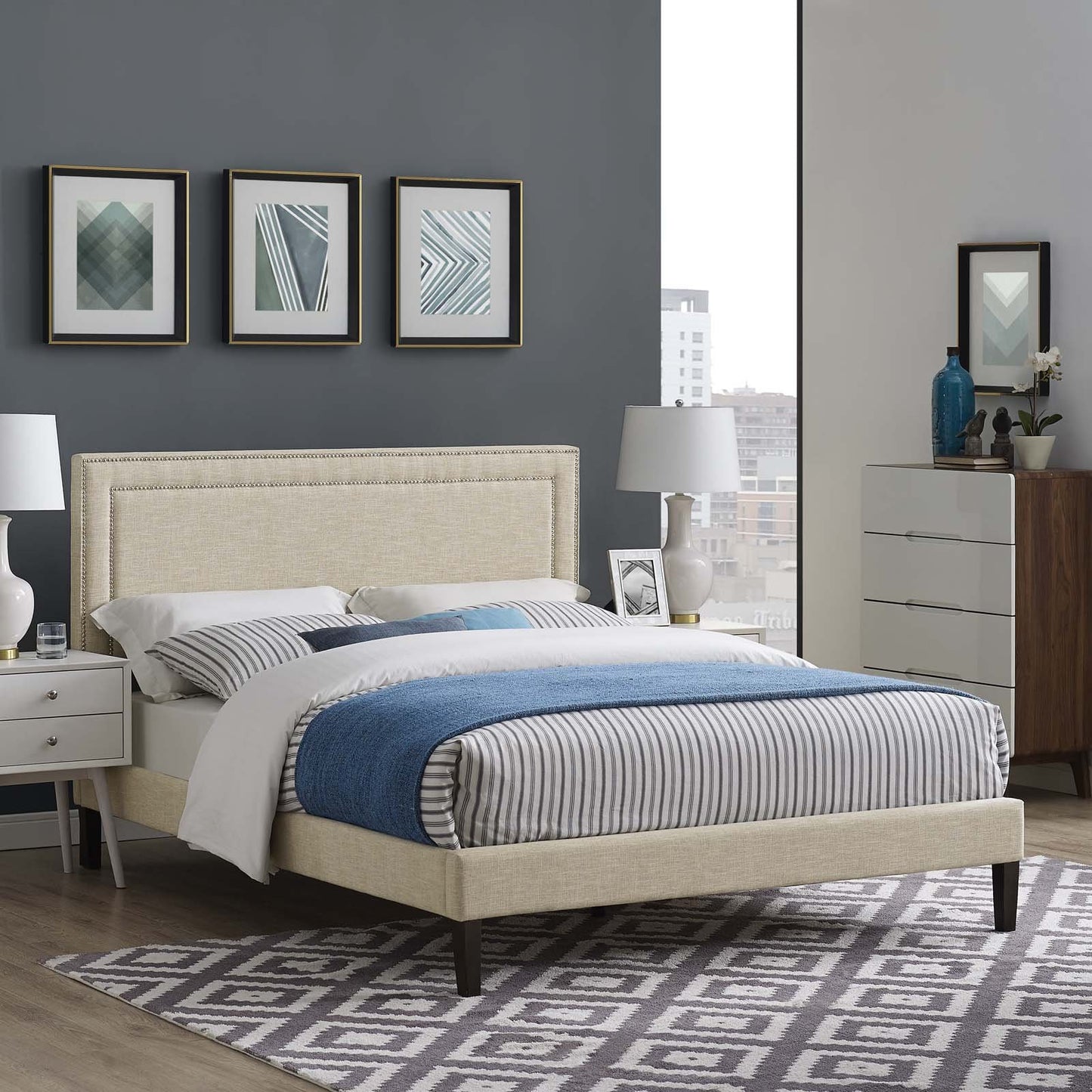 Modway Virginia Full Fabric Platform Bed with Squared Tapered Legs