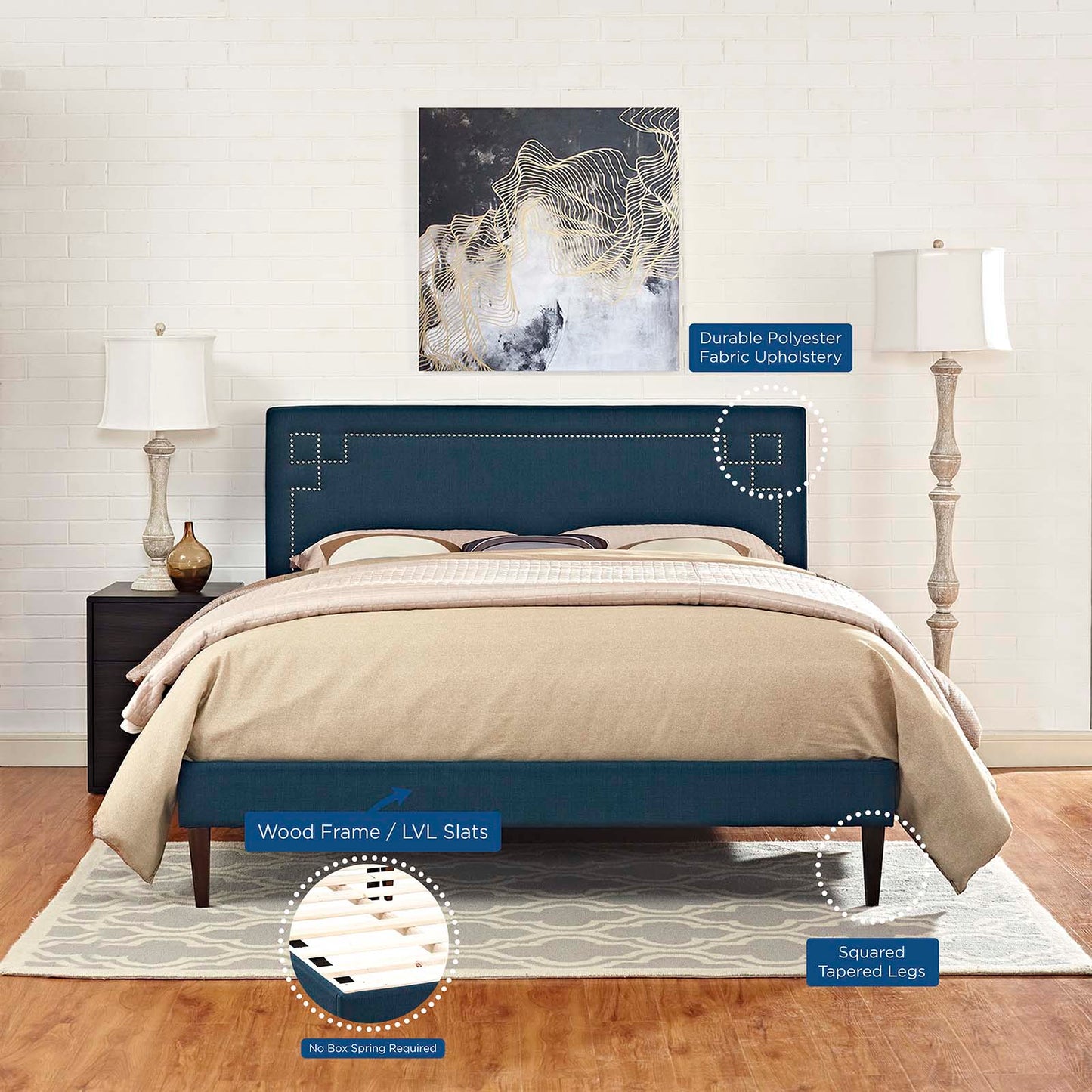Ruthie King Fabric Platform Bed with Squared Tapered Legs By Modway - MOD-5941 | Beds | Modishstore - 6