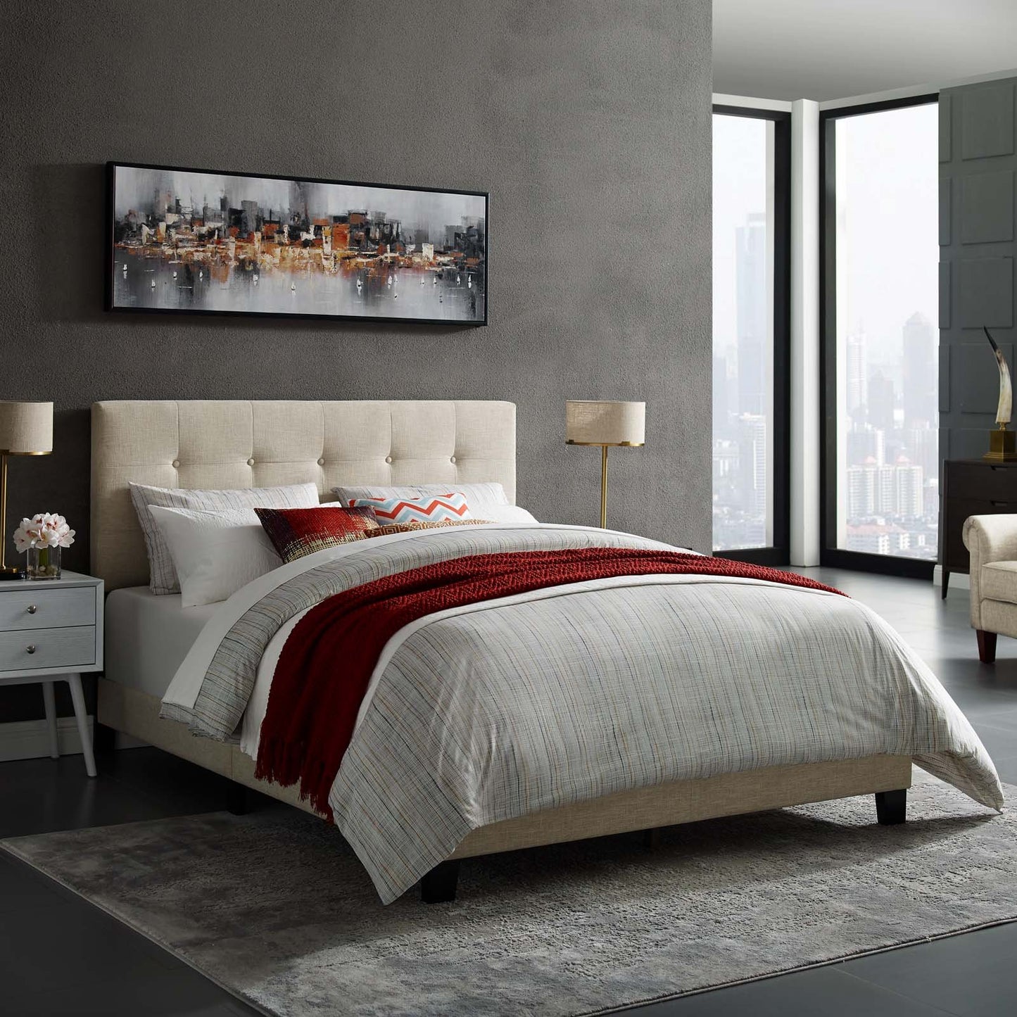 Modway Amira King Upholstered Fabric Bed