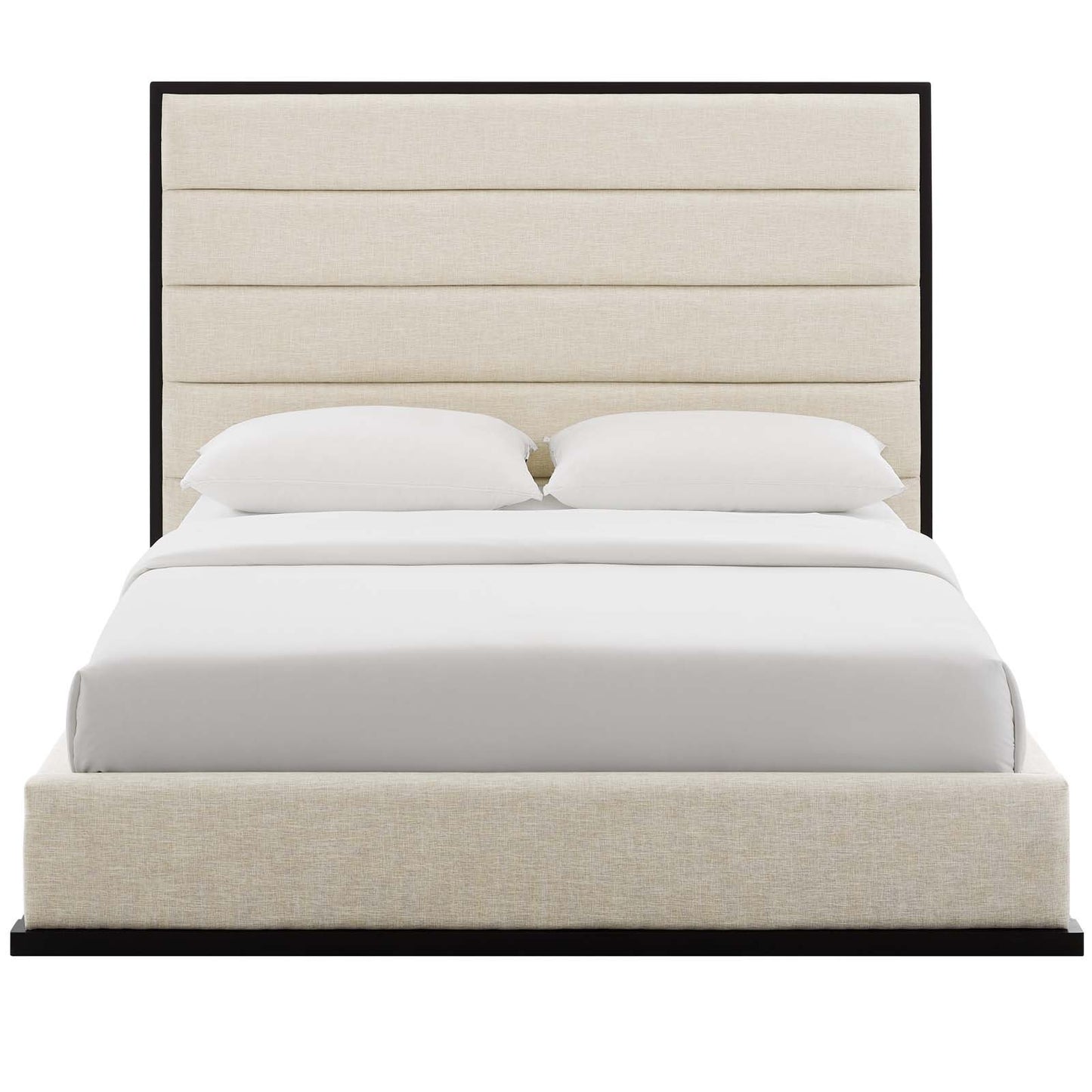 Modway Ashland Queen Upholstered Linen Fabric Platform Bed Beige