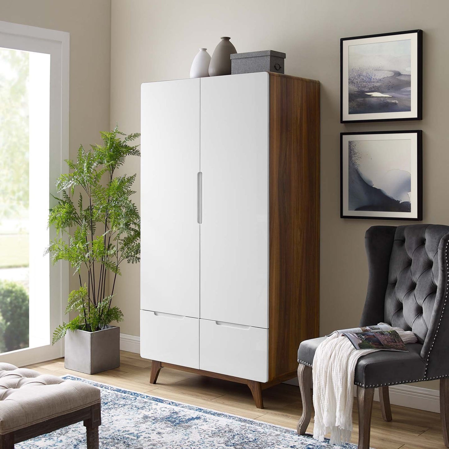 Modway Origin Wood Wardrobe Cabinet Natural Gray