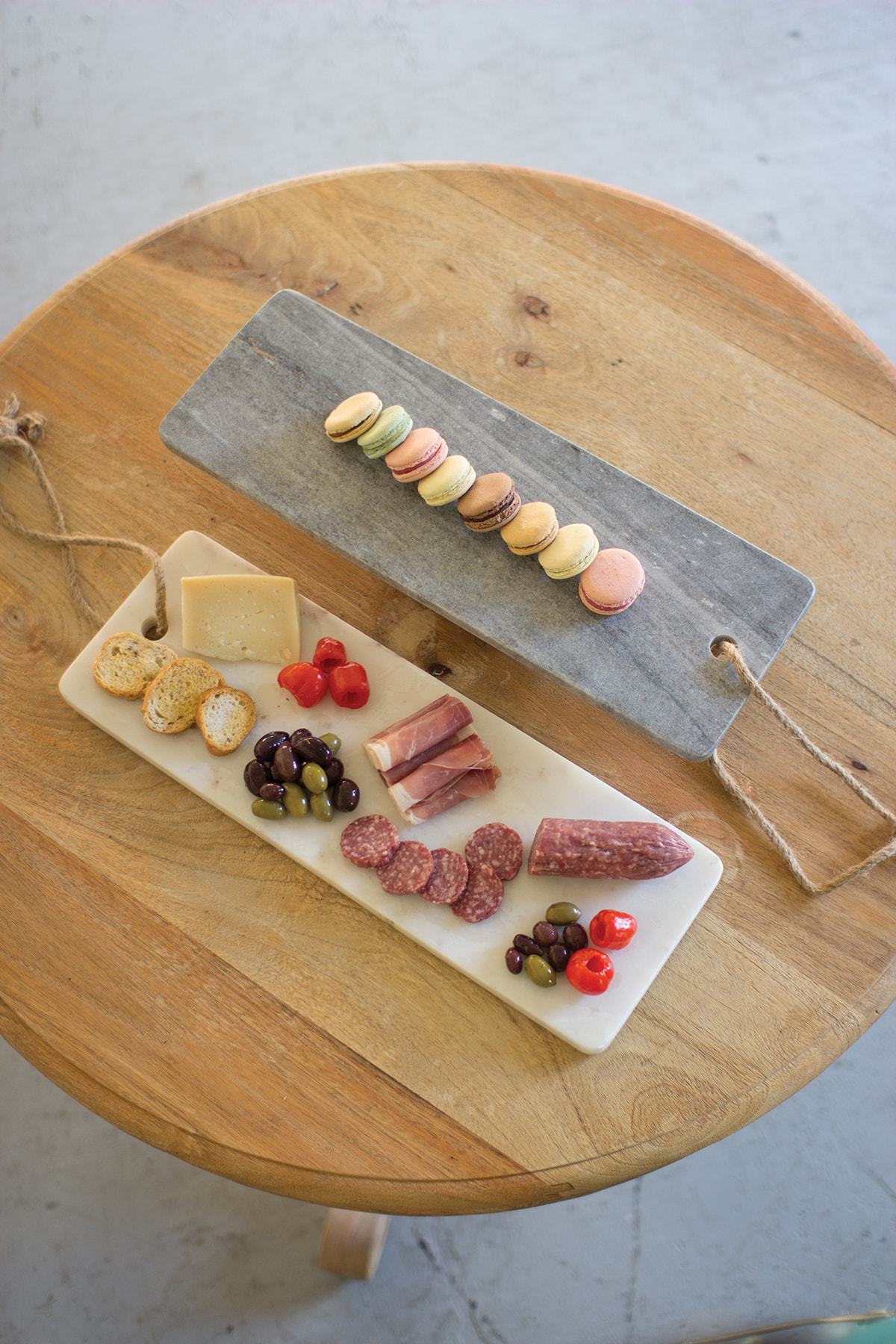 Kalalou Marble Long Cutting Board W/Rope Handle - Set of 2