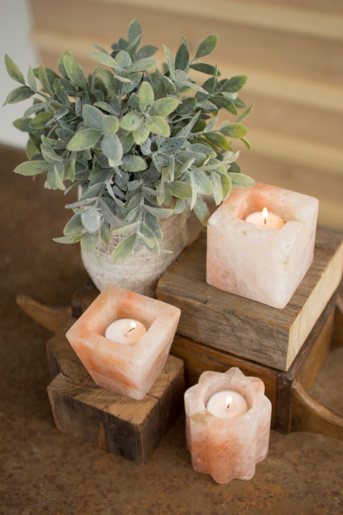 Kalalou Set Of 3 Himalayan Salt Tea Light Holders