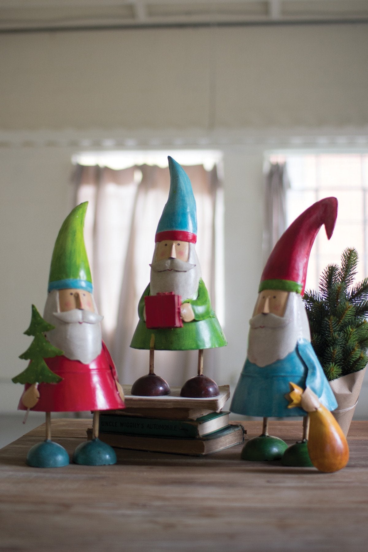 Kalalou Painted Metal Whimsy Santas - Set Of 3