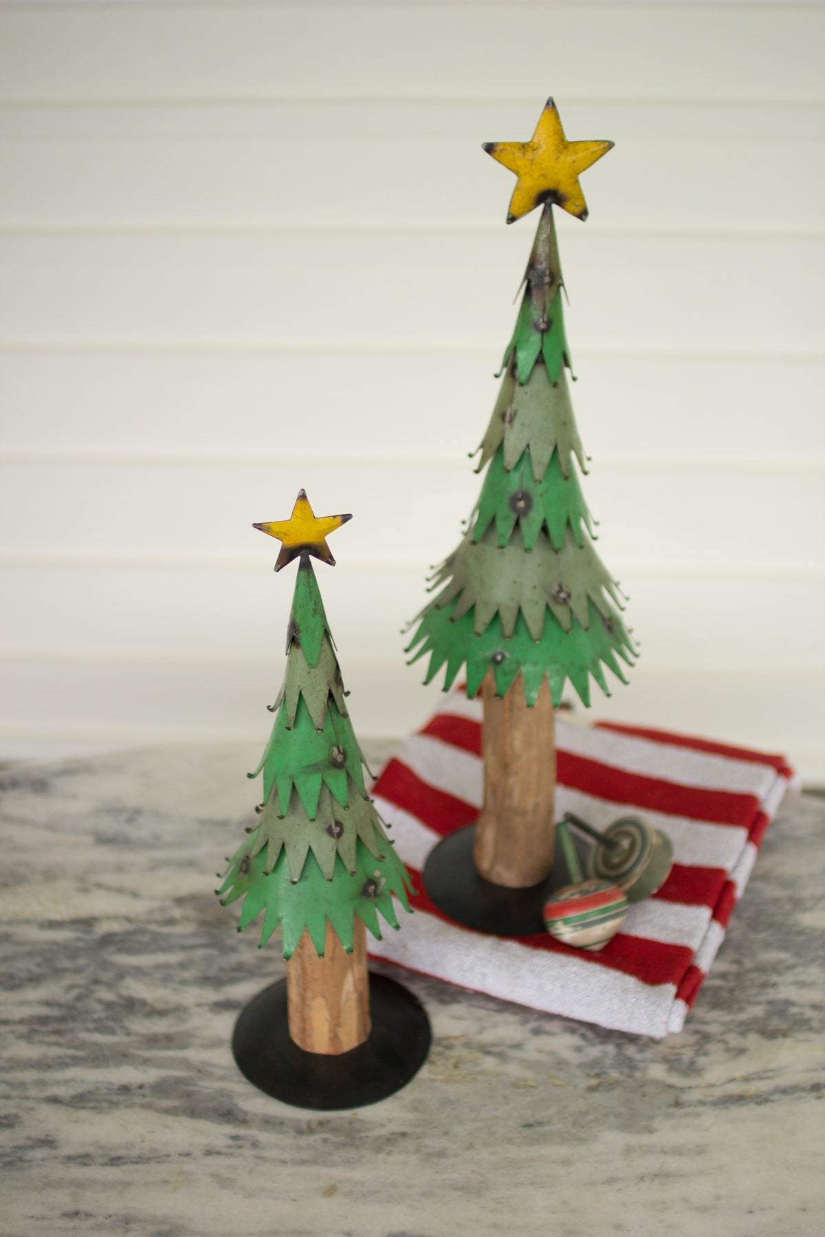 Kalalou Set Of 2 Large Painted Metal Christmas Trees With Wood Trunk