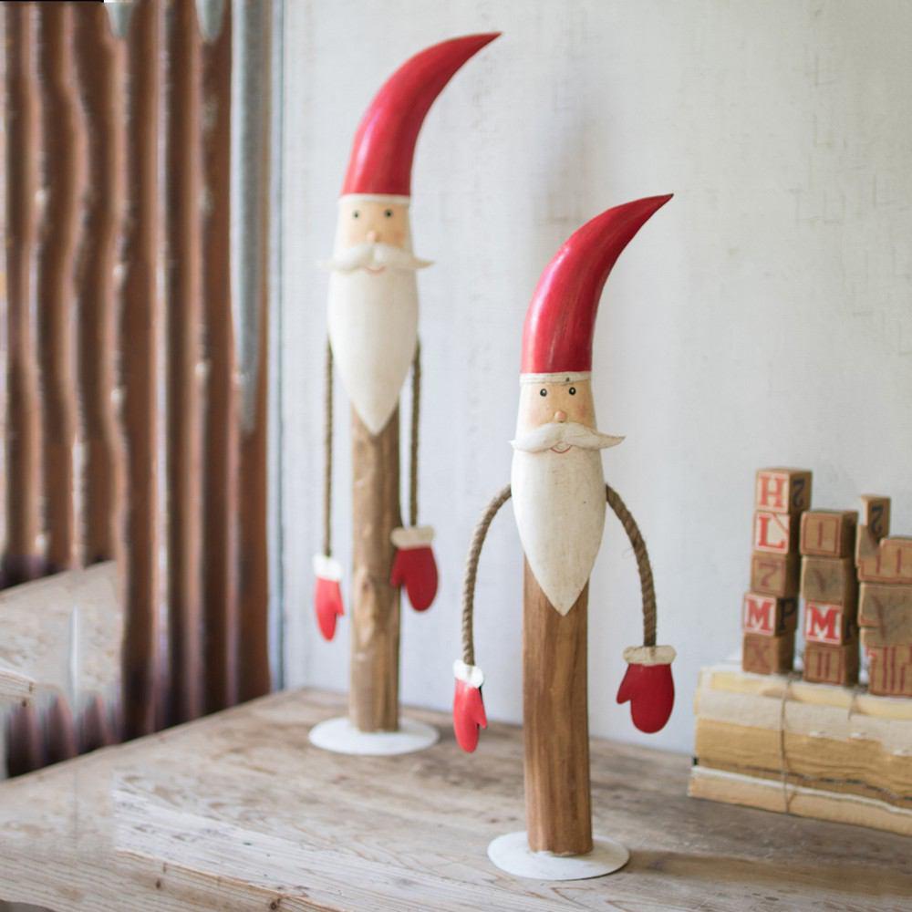Kalalou Painted Metal And Wood Santas - Set of 2