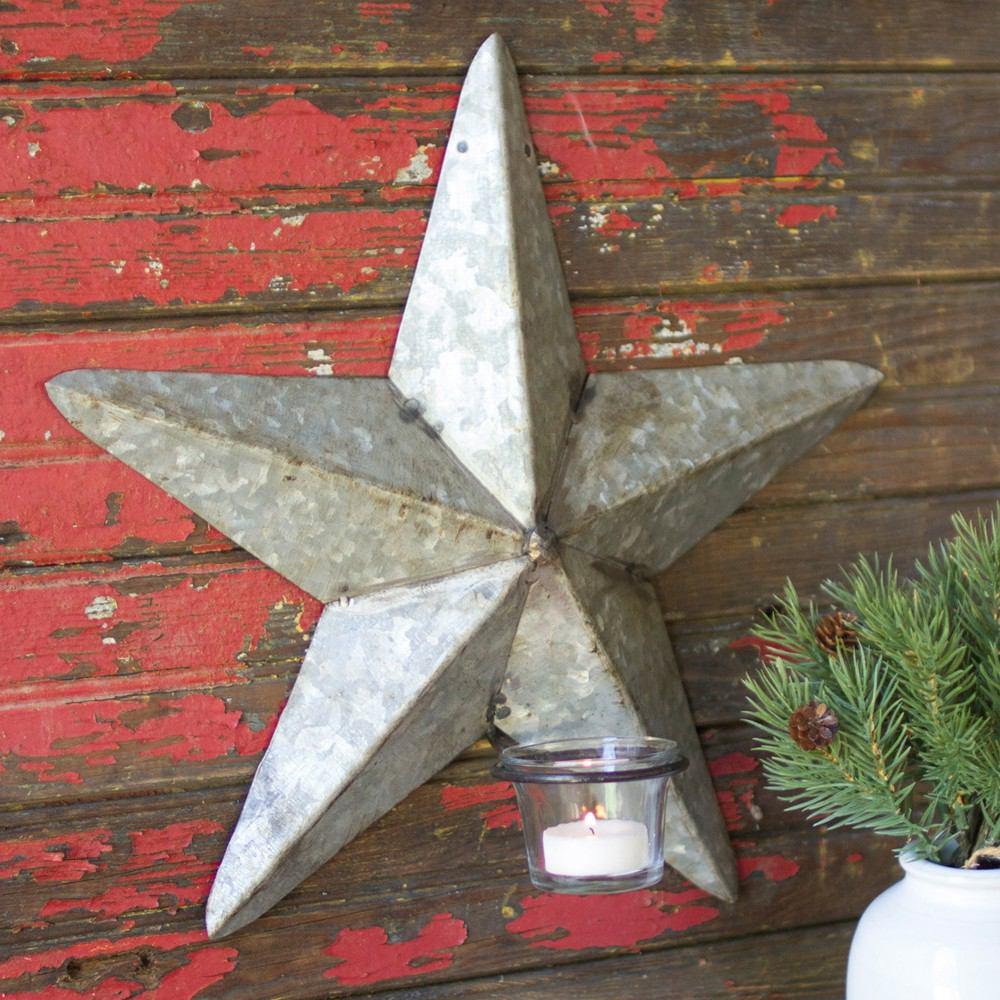 Kalalou Gun Metal Star With Glass Tea Light Holder - Set of 2