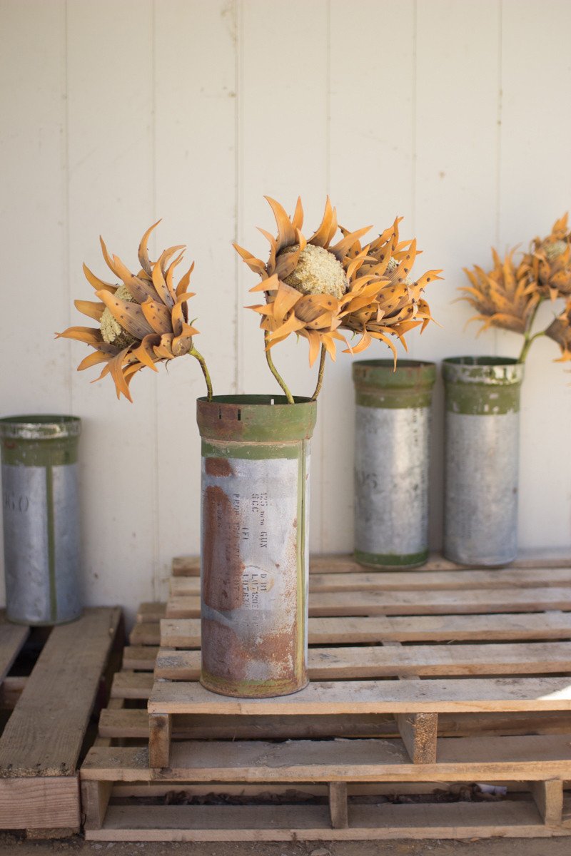 Kalalou Recycled Metal Ammunition Canister Vase - Set Of 2