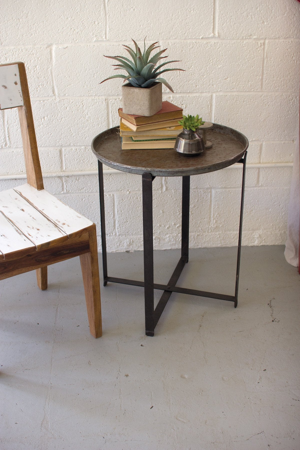 Kalalou Recycled Round Metal Tray With Folding Base
