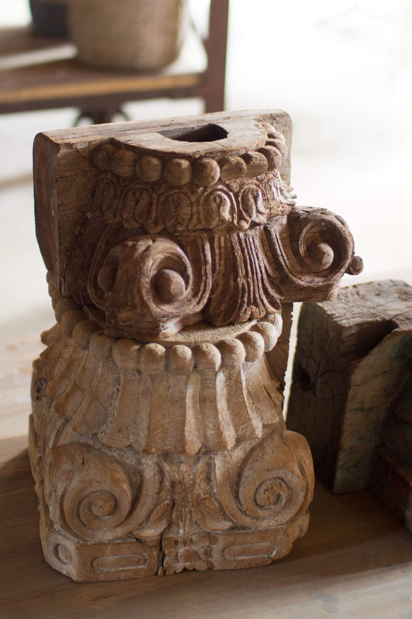 Kalalou Antique Carved Wooden Column Base