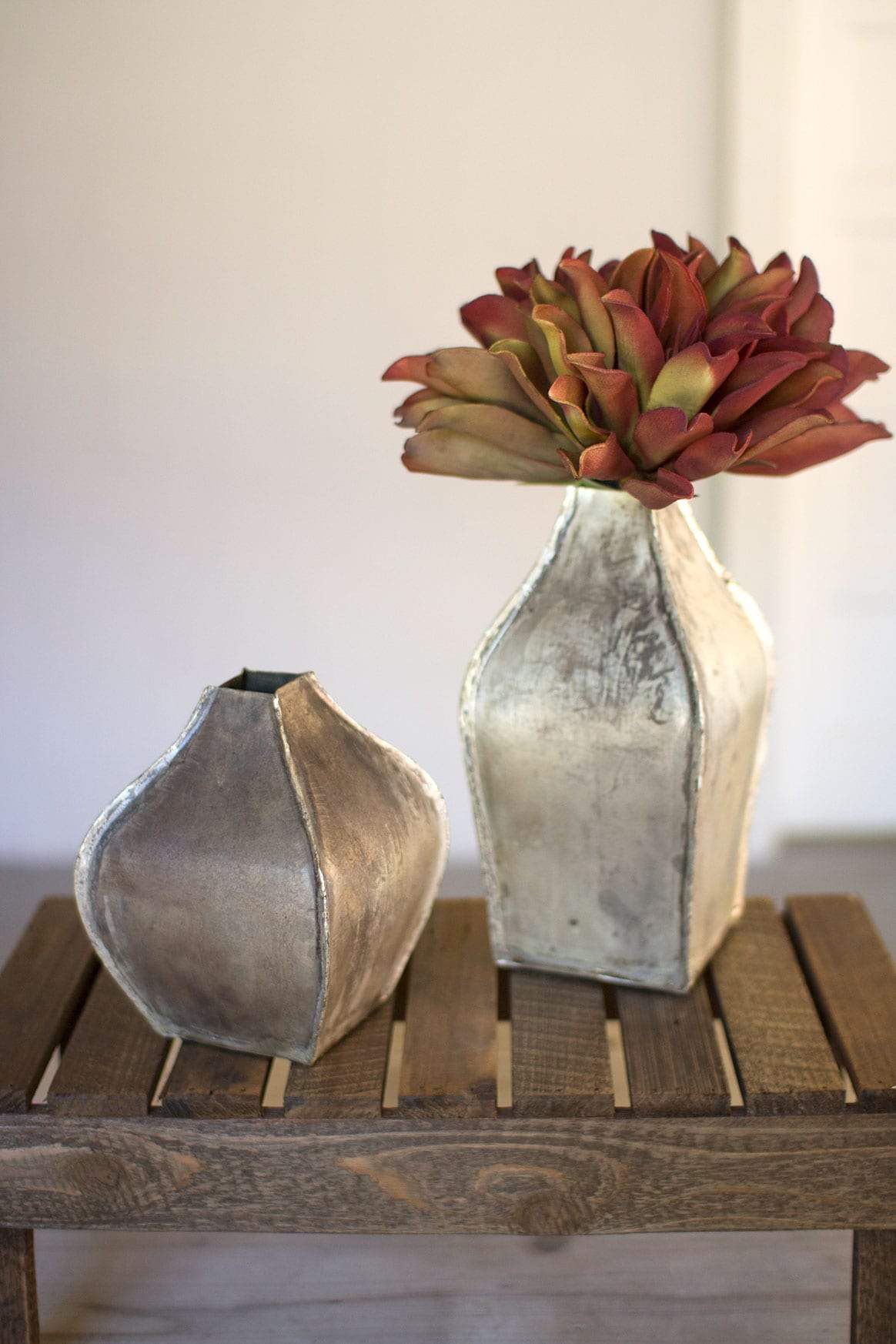 Kalalou Set Of 2 Metal Vases - Vintage Silver