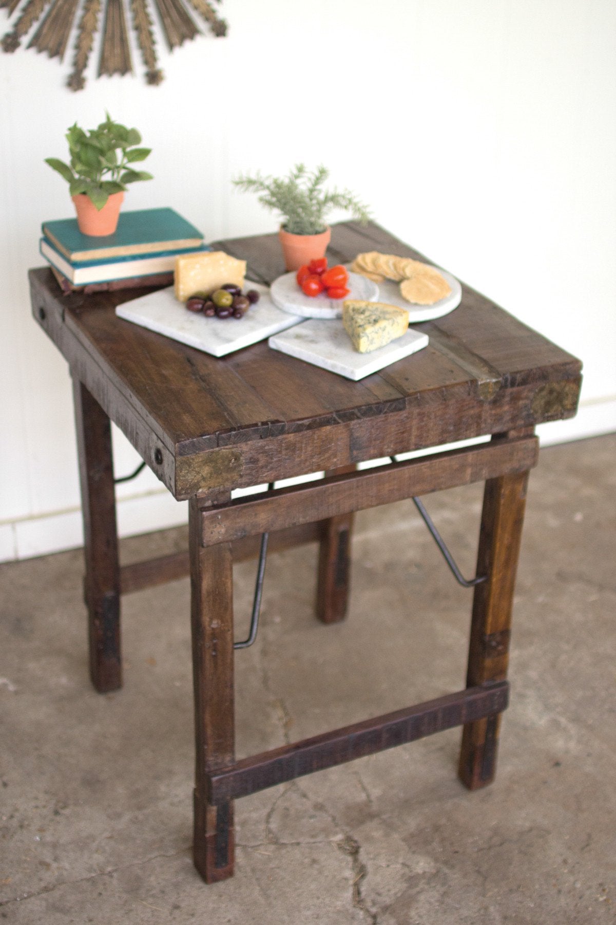 Kalalou Recycled Wooden Side Table With Folding Legs