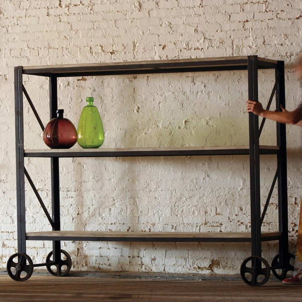 Kalalou Giant Iron And Wood Rolling Shelving Unit