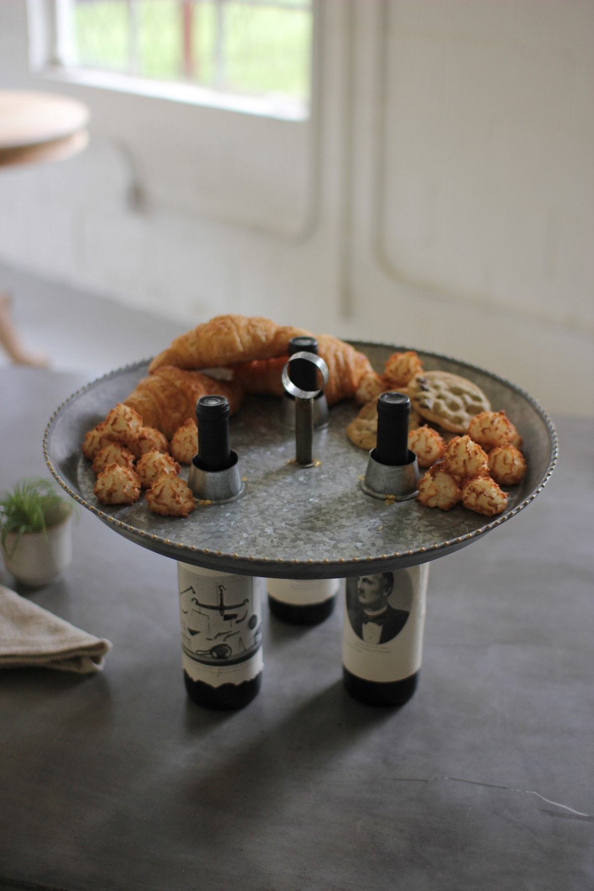 Kalalou Galvanized Three Bottle Topper With Brass Dot Detail
