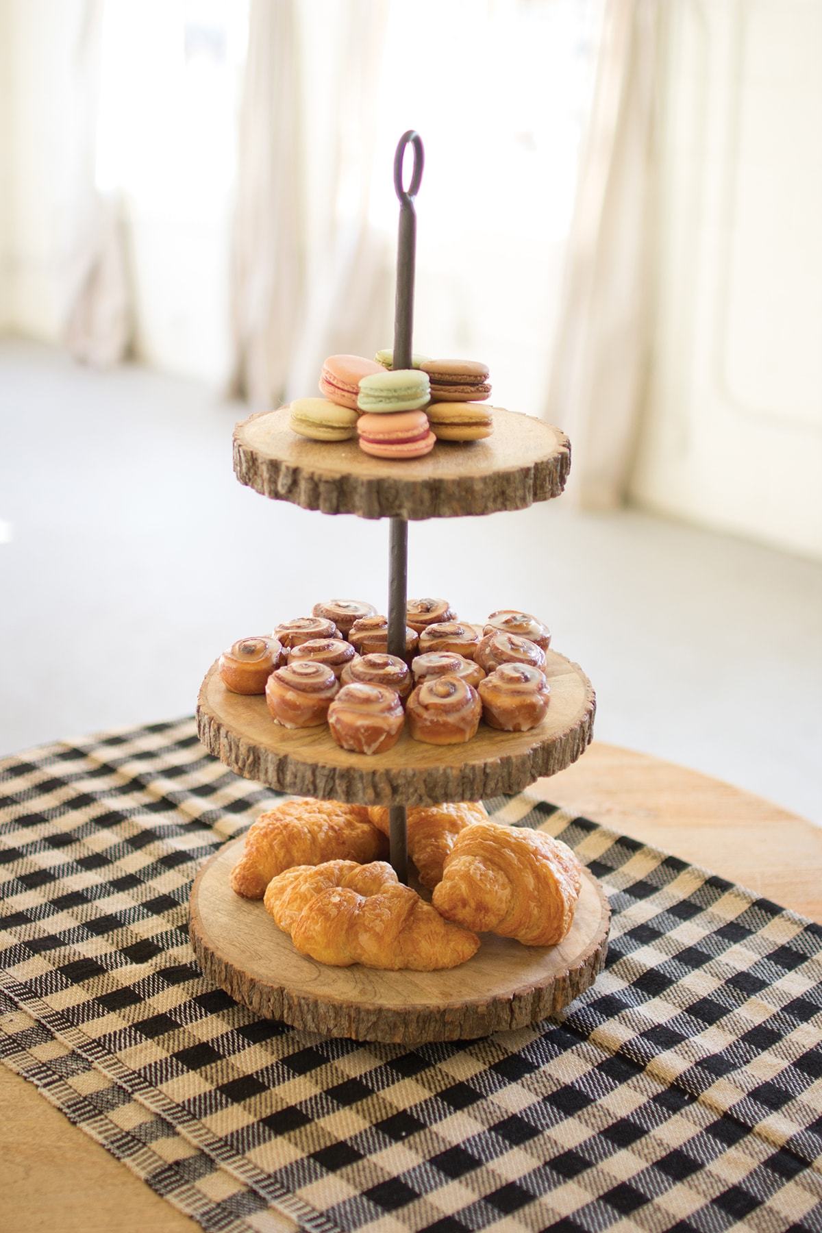 Kalalou Three Tiered Pine And Metal Display Stand