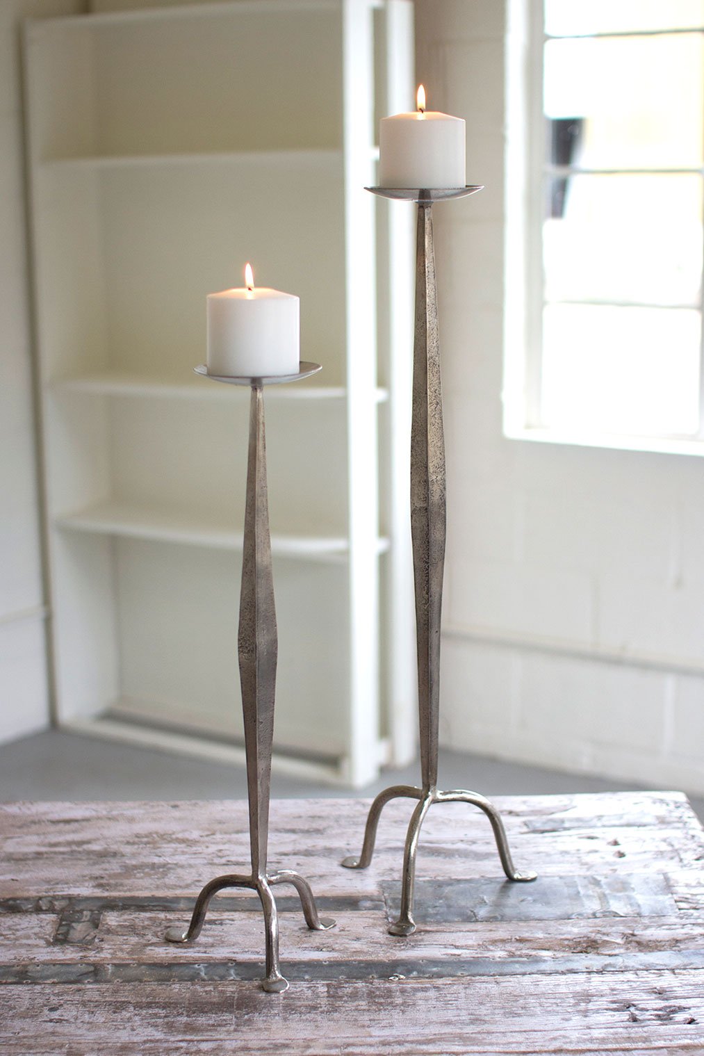 Kalalou Set Of 2 Antique Nickel Candle Stands