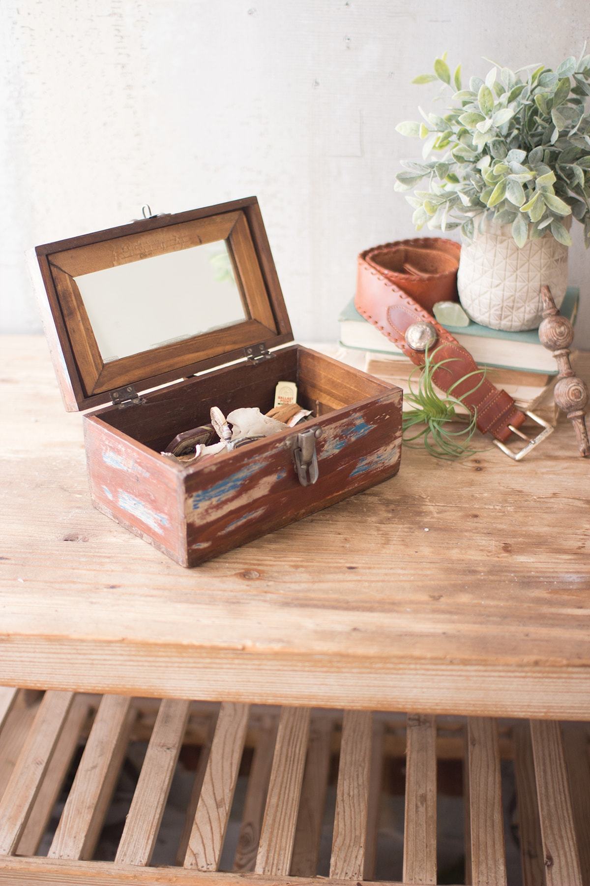 Kalalou Recycled Wood Vainty Box With Mirror