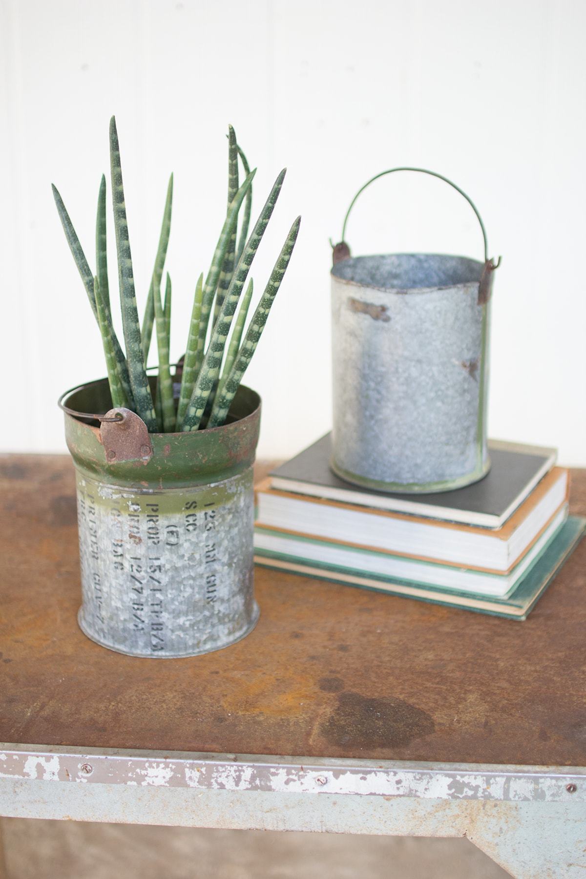 Kalalou Set Of 2 Reclaimed Ammunition Canister Buckets W/Handle - Set of 2