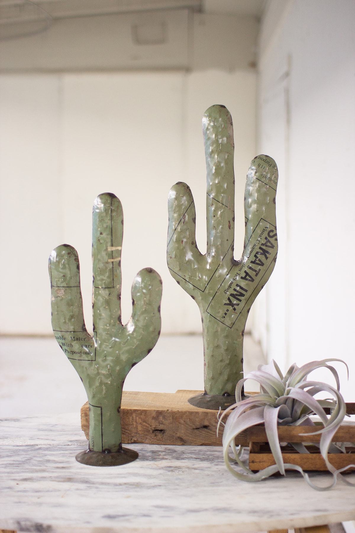 Kalalou Set Of 2 Recycled Metal Cactus