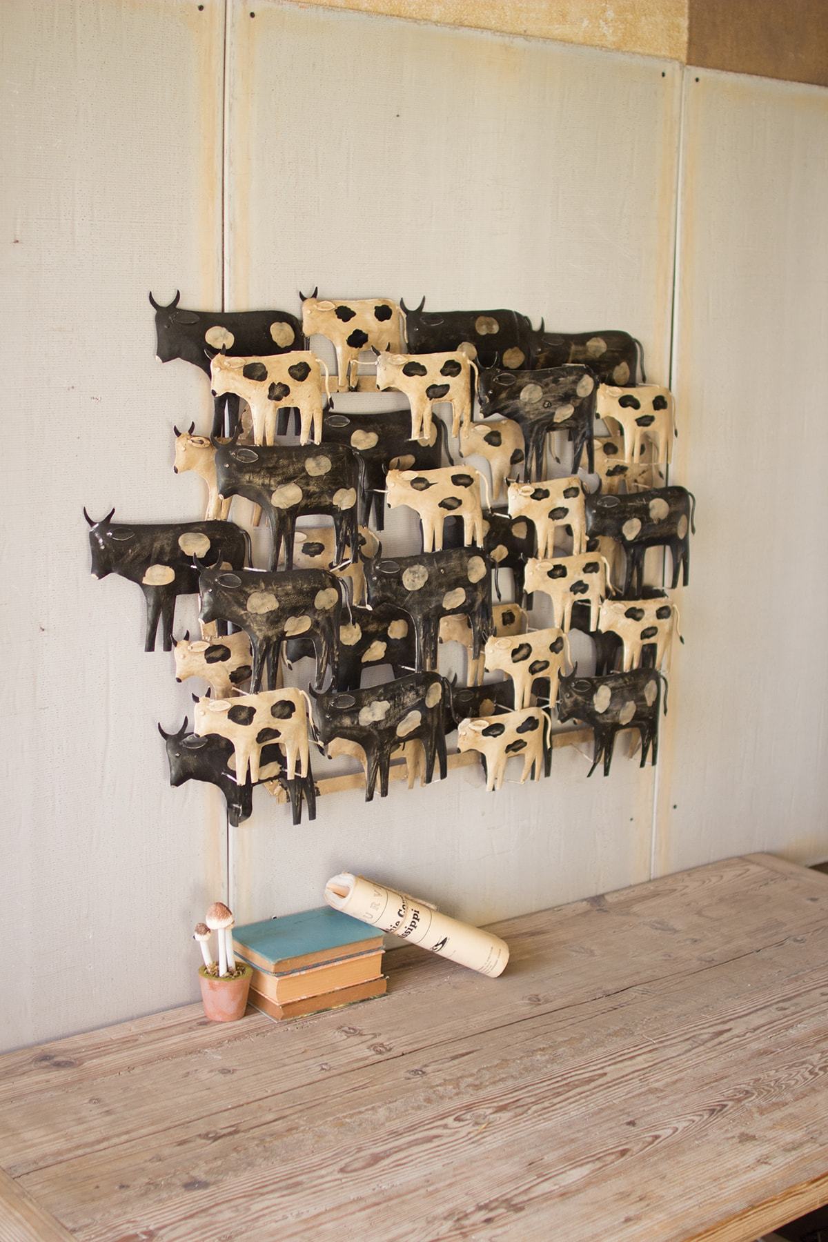 Kalalou Painted Black & White Cows Recycled Metal Wall Hanging