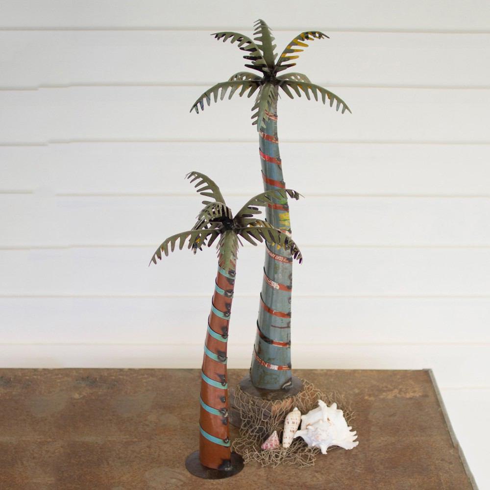 Kalalou Recycled Iron Palm Tree - Set Of 2